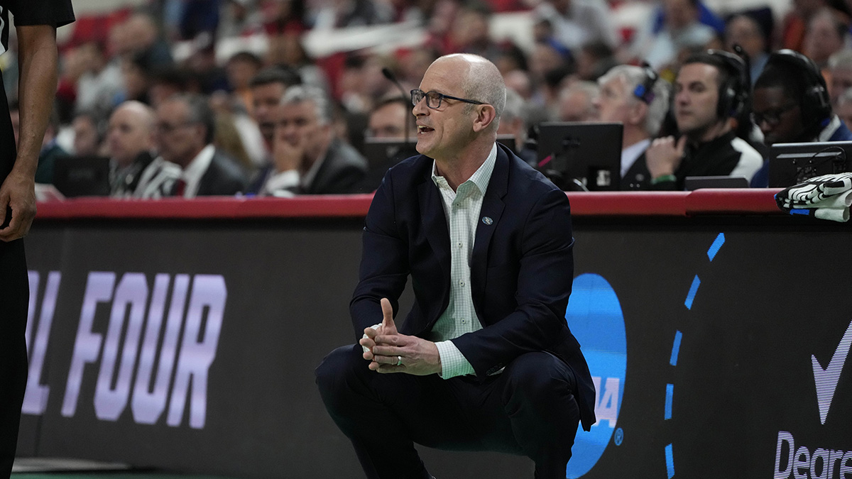 UConn Huskies head coach Dan Hurley reacts during the second half against the Oklahoma Sooners at Lenovo Center.