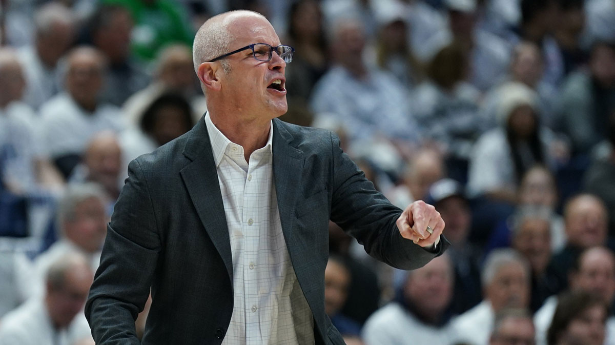 UConn Huskies head coach Dan Hurley watches from the sideline as they take on the Marquette Golden Eagles at Harry A. Gampel Pavilion.