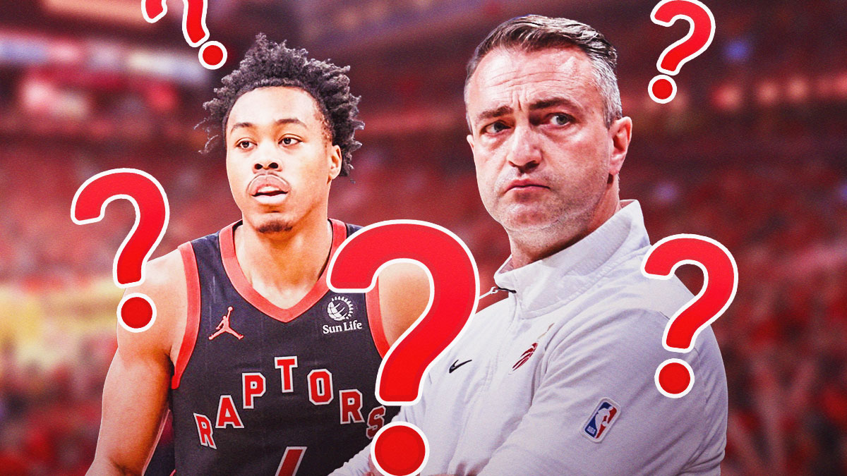 Darko Rajakovic and Scottie Barnes with question marks around them