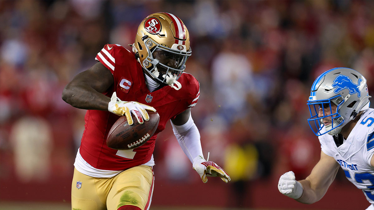 Dec 30, 2024; Santa Clara, California, USA; San Francisco 49ers wide receiver Deebo Samuel Sr. (1) during the game against the Detroit Lions at Levi's Stadium. 