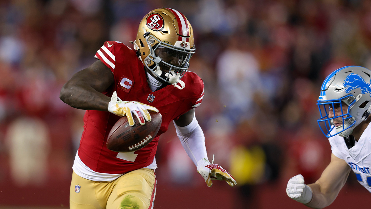 Dec 30, 2024; Santa Clara, California, USA; San Francisco 49ers wide receiver Deebo Samuel Sr. (1) during the game against the Detroit Lions at Levi's Stadium. 