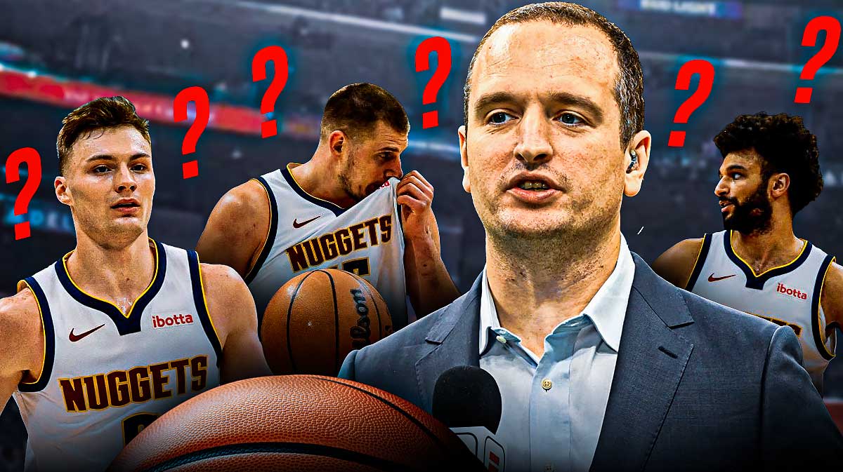 ESPN insider Tim Bontemps with question marks around Nuggets player Jamal Murray, Nikola Jokic and Christian Braun