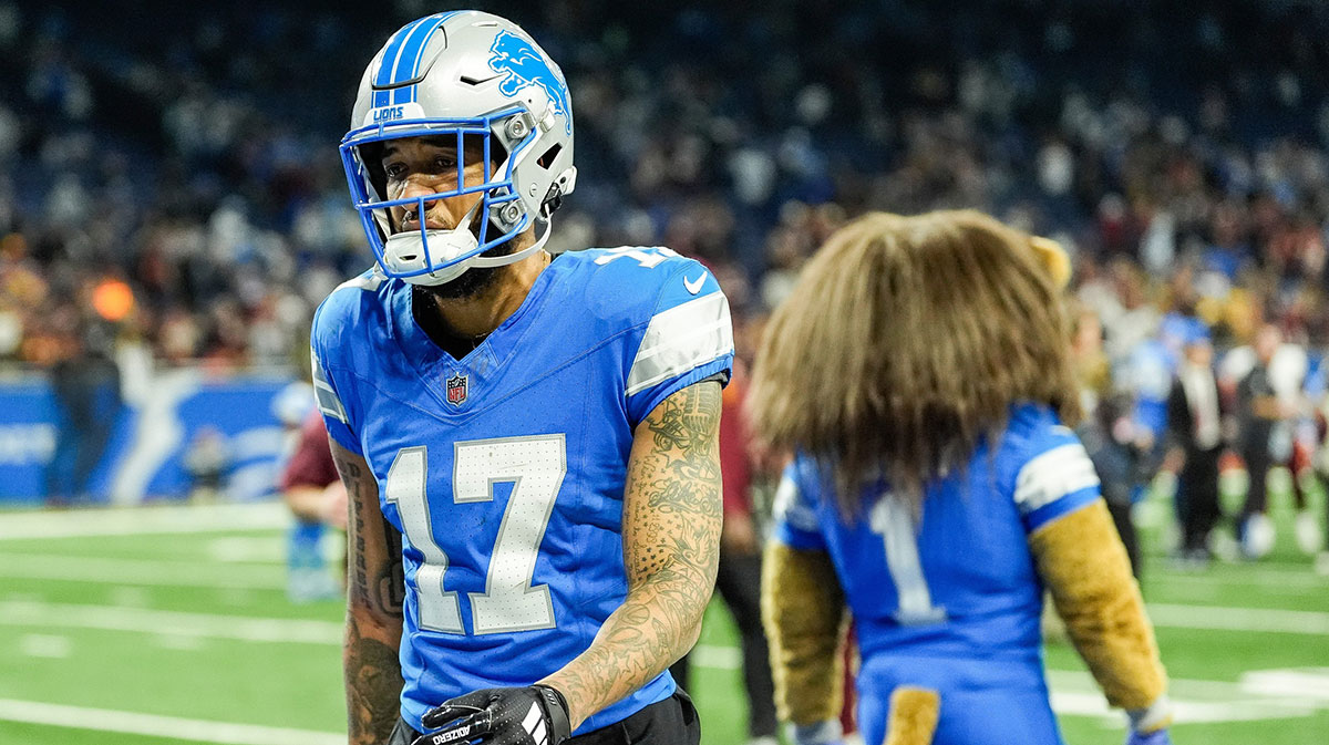 Detroit Lions wide receiver Tim Patrick (17) walks off the field after 45-31 loss to Washington Commanders at the NFC divisional round at Ford Field in Detroit on Saturday, Jan. 18, 2025.