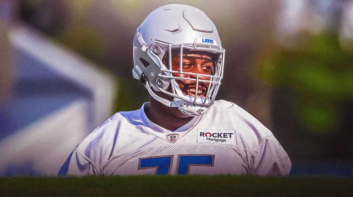 Lions, Levi Onwuzurike, Levi Onwuzurike Lions, Levi Onwuzurike contract, Lions offseason, Levi Onwuzurike in Lions uniform with Lions stadium in the background