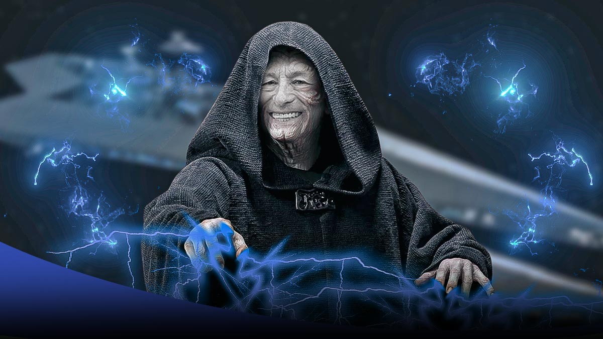 Dodgers Stan Kasten dressed like Emperor Palpatine with Star Destroyers and blue lightning in the background