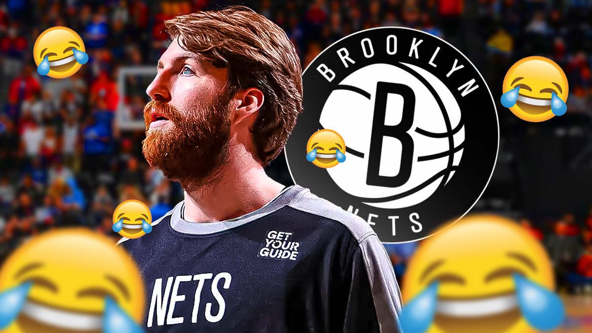 Drew Timme with a Nets logo next to him and laughing emojis around him
