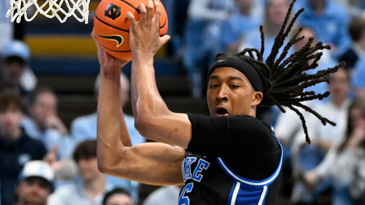 Duke Blue Devils forward Maliq Brown (6) grabs a rebound in the second half at Dean E. Smith Center.