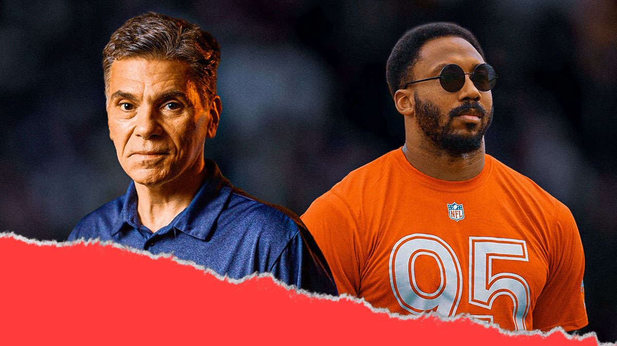 Myles Garrett, Mike Florio, Cleveland Browns logo, eyes symbols