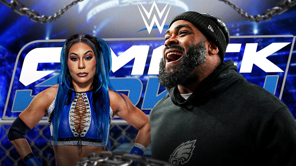 Michin next to Brandon Graham in front of the SmackDown logo.