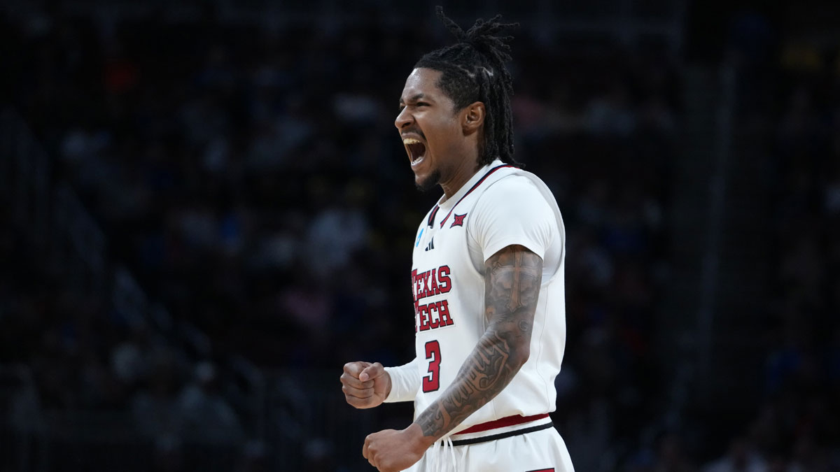 Texas Tech Red Raiders guard Elijah Hawkins (3) reacts after a play in the first half of a first round men’s NCAA Tournament game against the North Carolina-Wilmington Seahawks at Intrust Bank Arena.