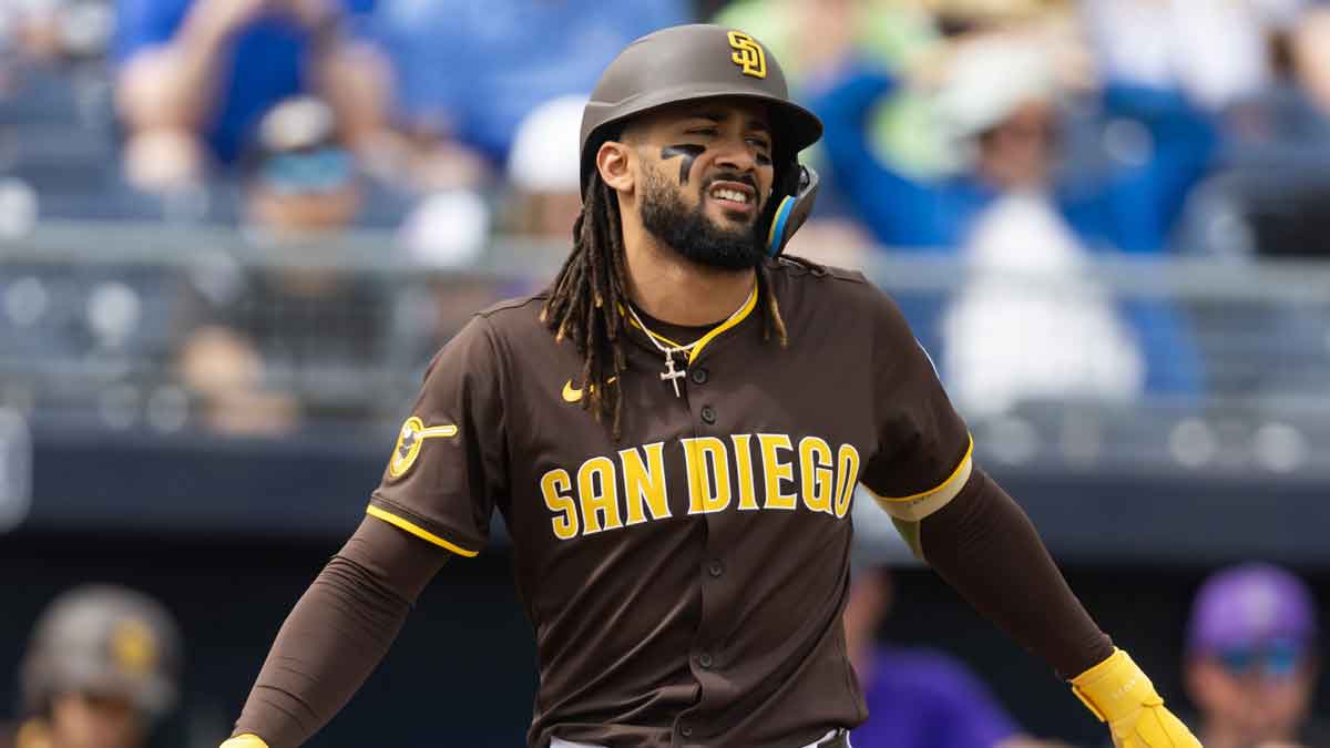 San Diego Padres outfielder Fernando Tatis Jr. against the Colorado Rockies during a spring training game at Peoria Sports Complex.