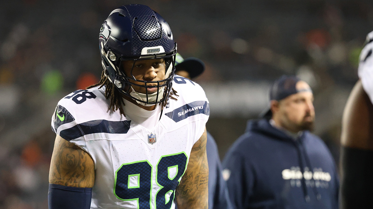 Seattle Seahawks defensive tackle Roy Robertson-Harris (98) warms up before a game against the Chicago Bears at Soldier Field.