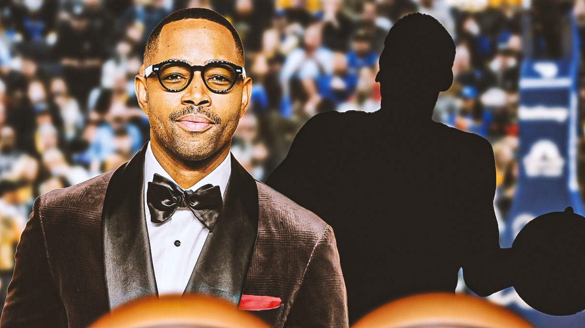 Freaky Tales movie star Jay Ellis next to silhouette of former Warriors and NBA All-Star Sleepy Floyd.