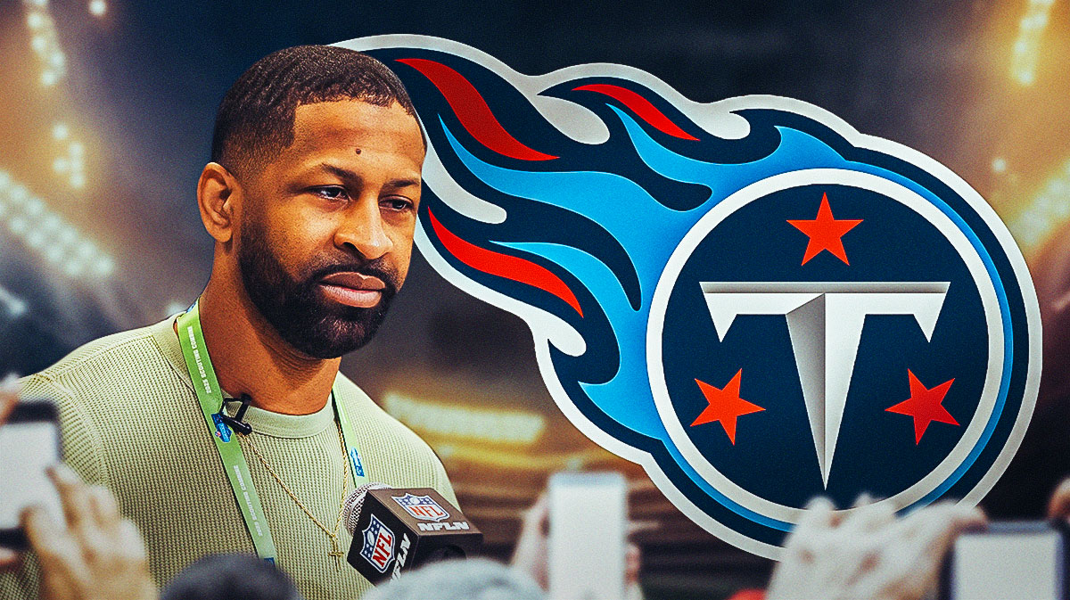 Cleveland Browns GM Andrew Berry and the Tennessee Titans logo