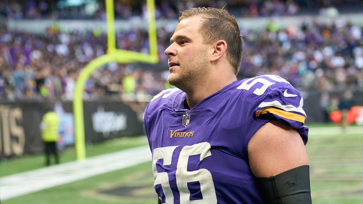 Minnesota Vikings center Garrett Bradbury (56) during the NFL International Series game at Tottenham Hotspur Stadium.