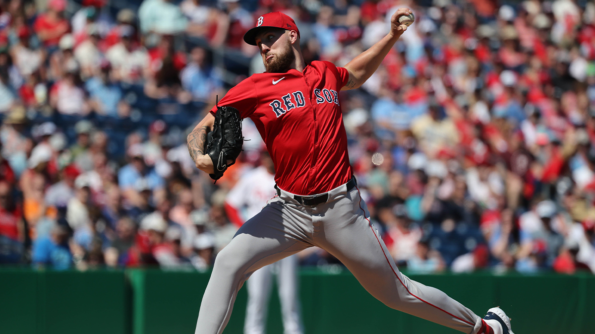 Feb 28, 2025; Clearwater, Florida, USA; Boston Red Sox starting pitcher Garrett Crochet (35) throws a pitch during the first inning against the Philadelphia Phillies at BayCare Ballpark. 