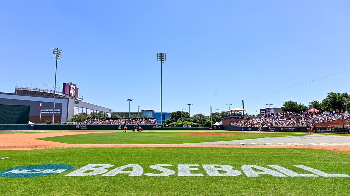 A general view of at Olsen Field at Blue Bell Park prior to the game between Texas A&M and Oregon.