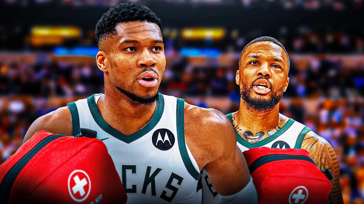 Giannis Antetokounmpo and Damian Lillard of the Bucks.