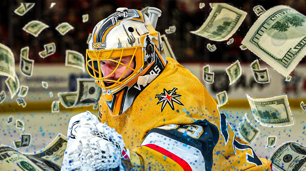 golden knights Adin Hill surrounded by falling money