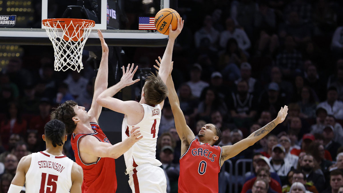 Alabama Crimson Tide forward Grant Nelson (4) shoots the ball in the first half against the St. Mary's Gaels during the NCAA Tournament Second Round at Rocket Arena. Mandatory Credit: Rick Osentoski-Imagn Images