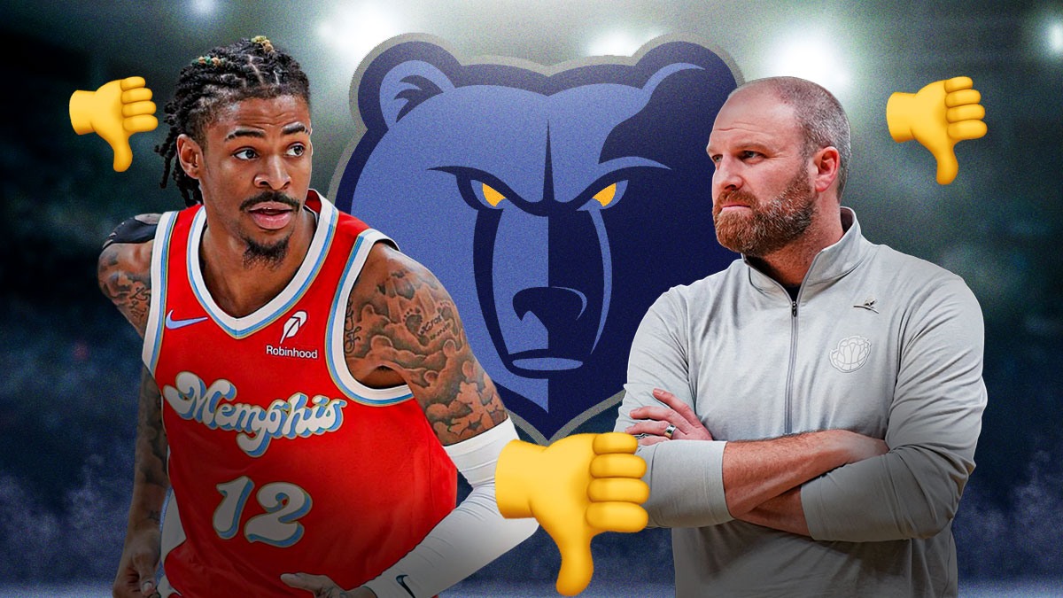 Ja Morant and Taylor Jenkins, Memphis Grizzlies logo, thumbs down symbols