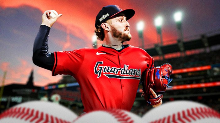 Guardians Tanner Bibee pitching a baseball at Progressive Field.