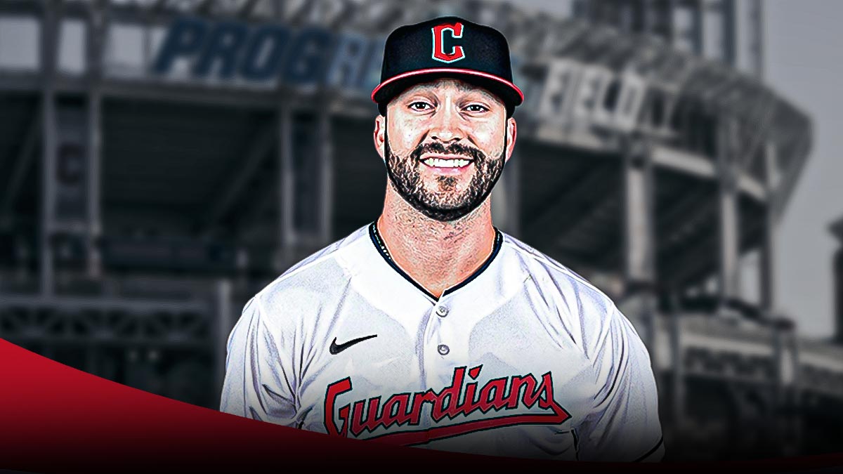 Tyler Naquin in a Guardians jersey at Progressive Field