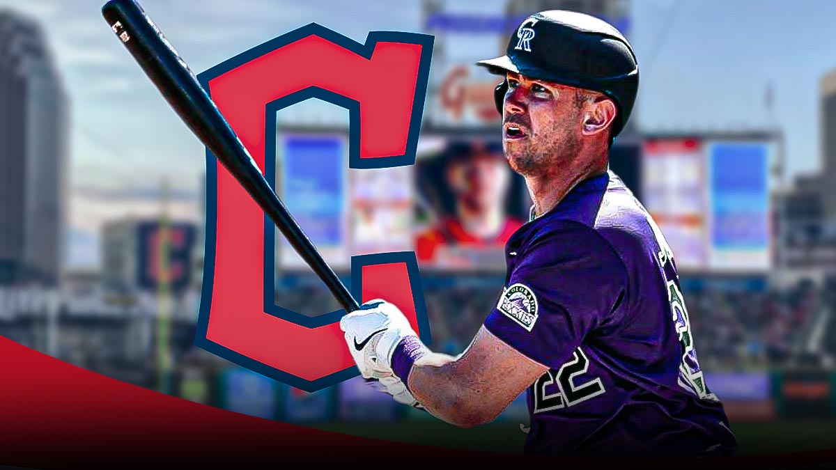 Guardians, former Rockies outfielder Nolan Jones, Progressive Field in back