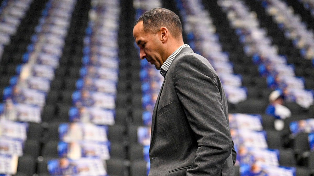 Dallas Mavericks general manager Nico Harrison walks off the court before the game between the Dallas and the Sacramento Kings at the American Airlines Center