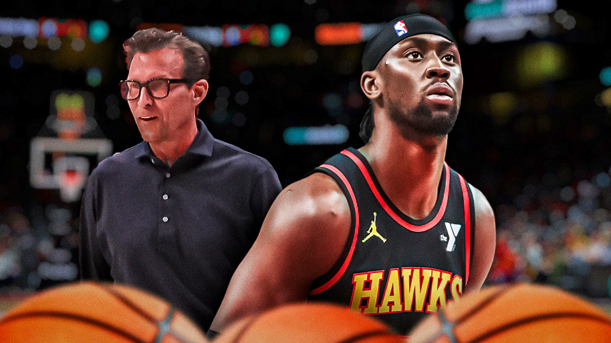 Caris LeVert in a Hawks jersey and Quin Snyder.