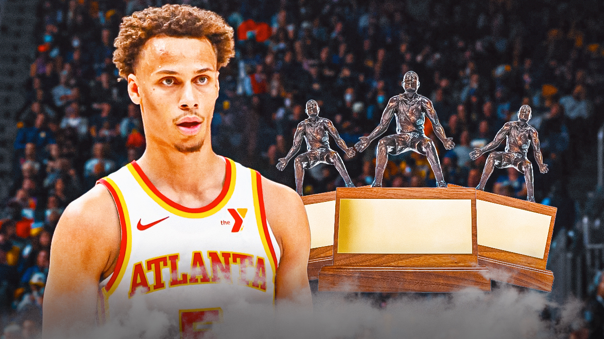 Hawks' Dyson Daniels with plenty of Defensive Player of the Year awards beside him