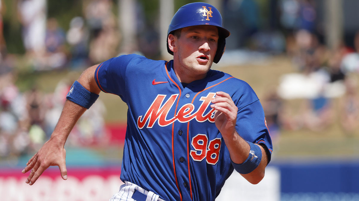 New York Mets catcher Hayden Senger rounds third base during the fifth inning against the Washington Nationals at Clover Park.