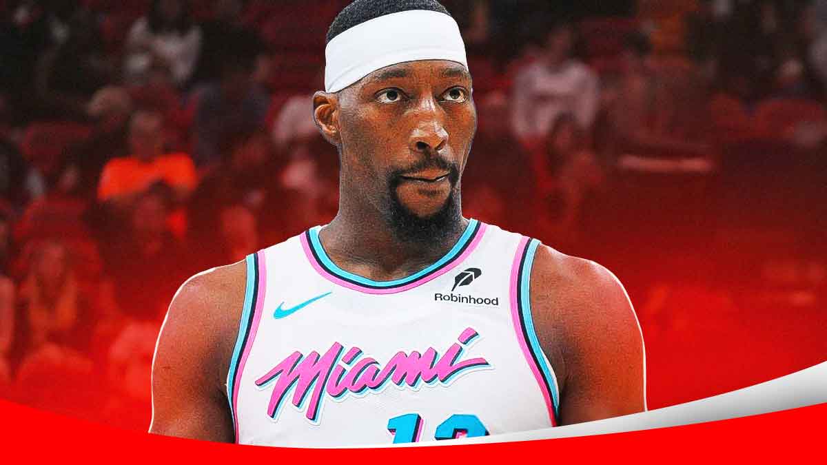 Heat, Bam Adebayo, Bam Adebayo Heat, Bam Adebayo double-double, Heat Wizards, Bam Adebayo in Heat uni with Heat arena in the background