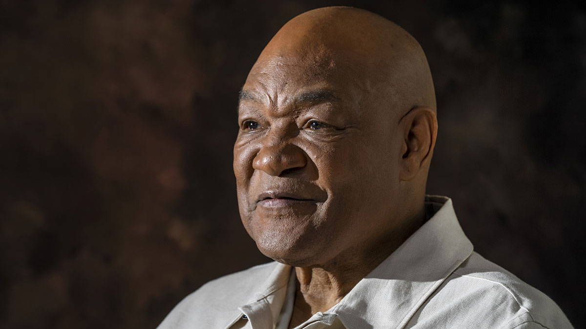 Portrait of former heavyweight champion George Foreman. In 1973 he won the unified heavyweight title and retired in 1977. Foreman returned to the ring in 1994 and at age 45 again won the heavyweight title. He is the subject of a new film Big George Foreman. 