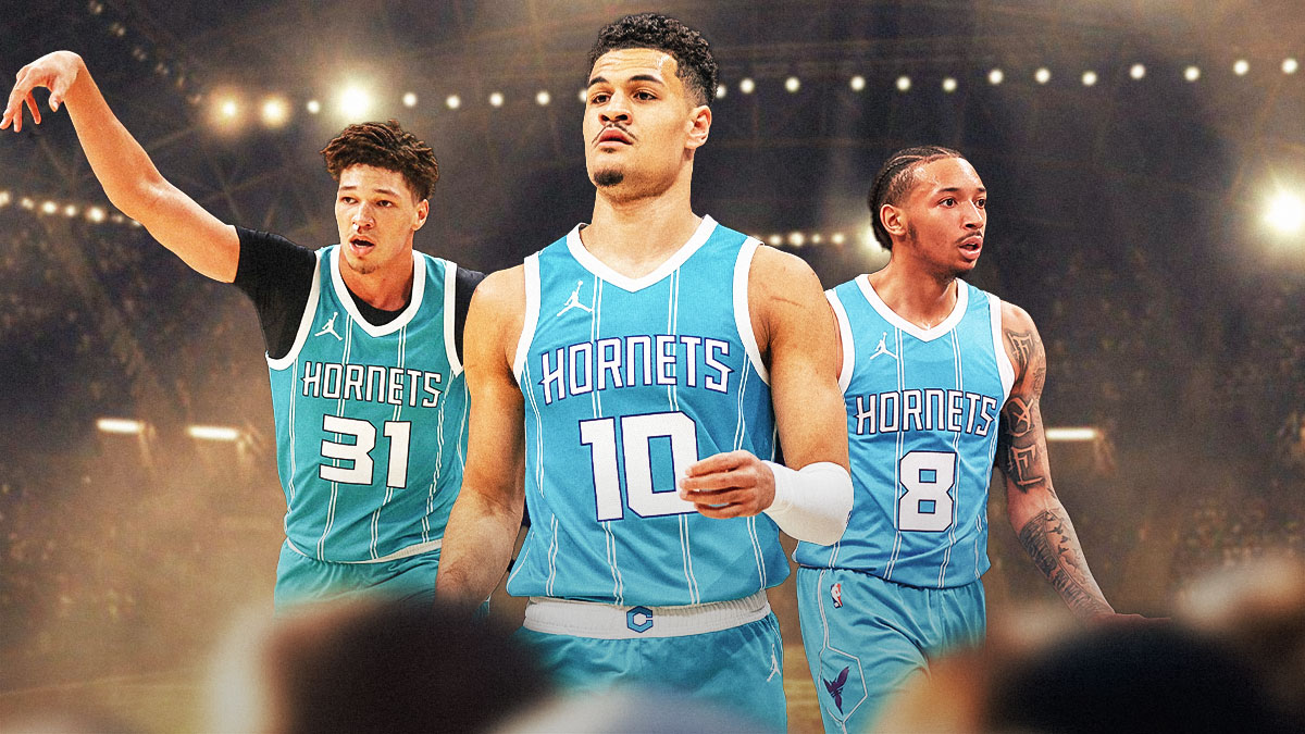 Josh Green (Hornets) with Hornets players Tidjane Salaun and Nick Smith Jr