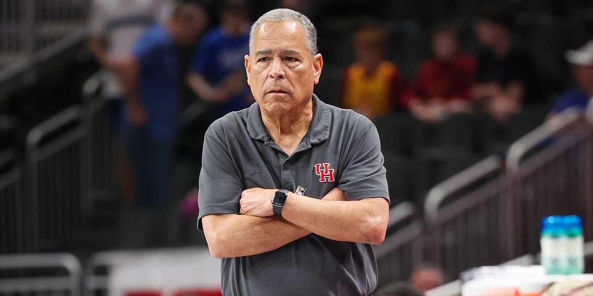 Houston Cougars coach Kelvin Sampson watches game play during the first half against the Colorado Buffaloes at T-Mobile Center. 