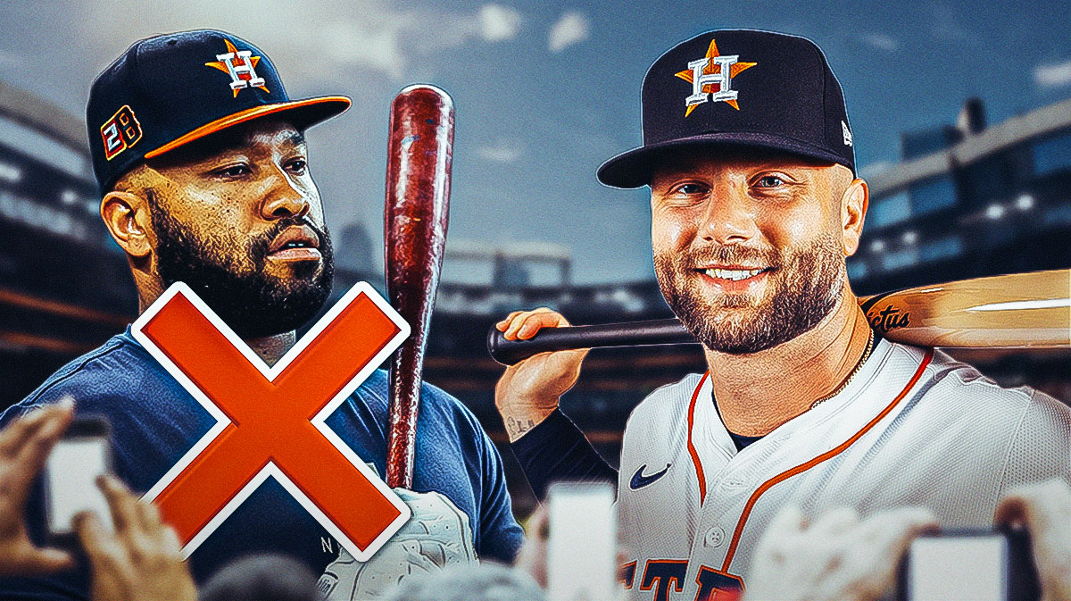 Jon Singleton with red X over him, Christian Walker next to him in Astros uniform