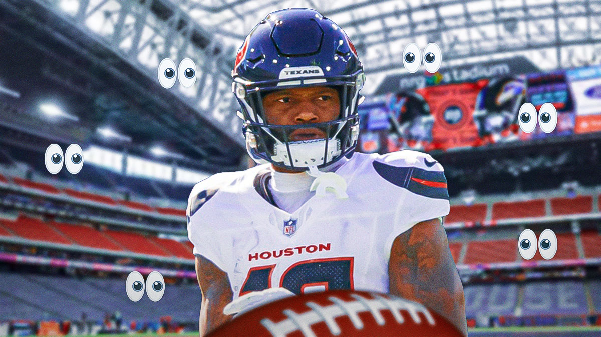Nico Collins with a bunch of the big eyes emojis around him