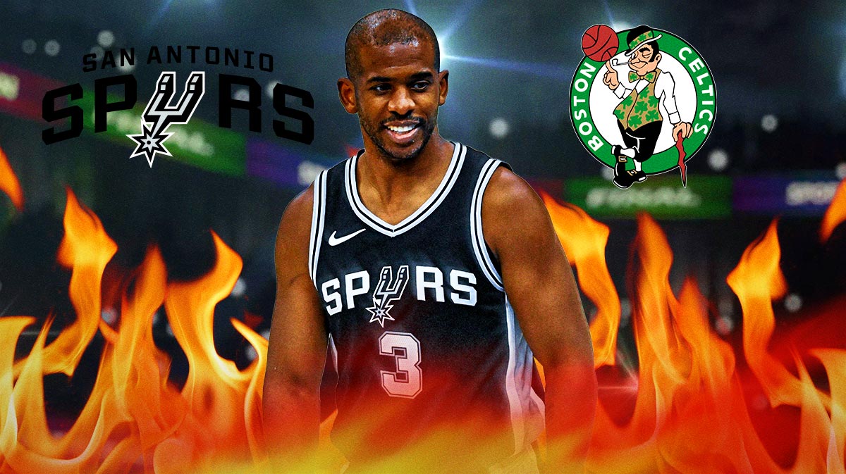 Spurs' Chris Paul in flames with Spurs, Celtics logos