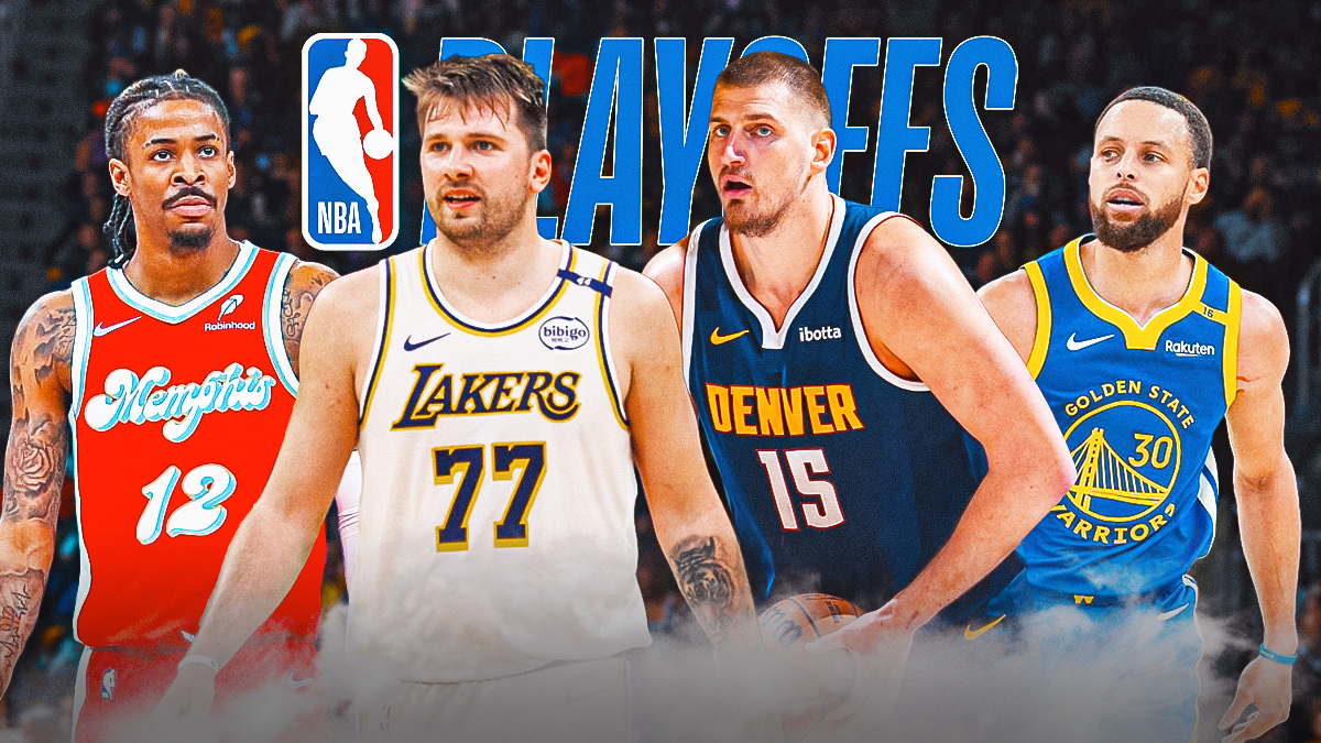 Ja Morant, Luka Doncic, Nikola Jokic, Stephen Curry, NBA Playoffs logo, Grizzlies logo