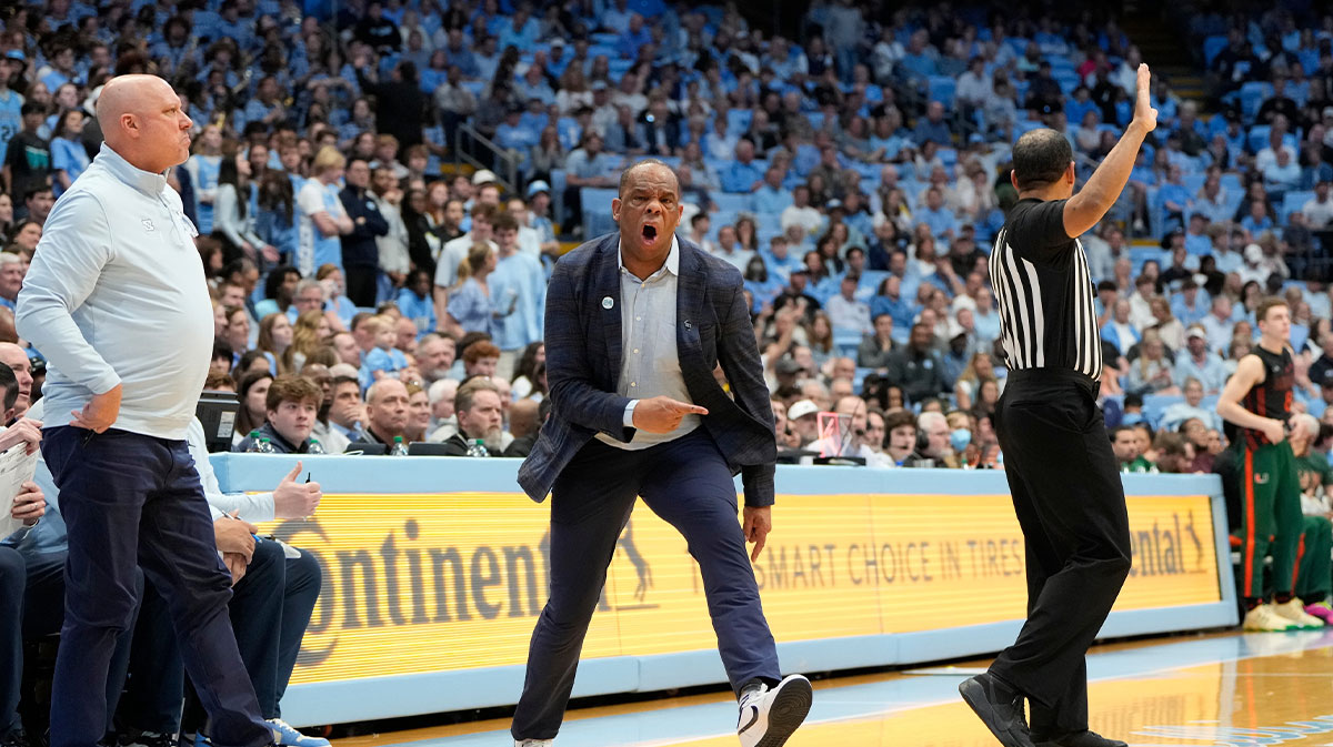North Carolina Tar Heels head coach Hubert Davis reacts in the first half at Dean E. Smith Center.