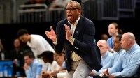 North Carolina Tar Heels head coach Hubert Davis during the first half of a first round NCAA men’s tournament game against the Mississippi Rebels at Fiserv Forum.
