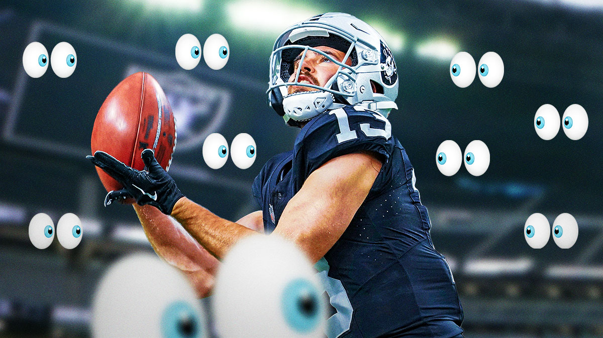 Hunter Renfrow with eye emojis around the picture.