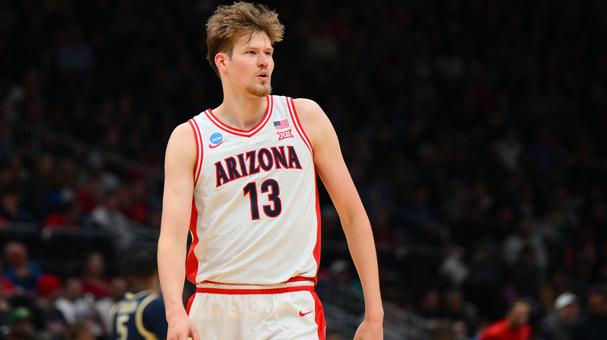 Arizona Wildcats forward Henri Veesaar (13) reacts against the Akron Zips during the second half in the first round of the NCAA Tournament at Climate Pledge Arena.