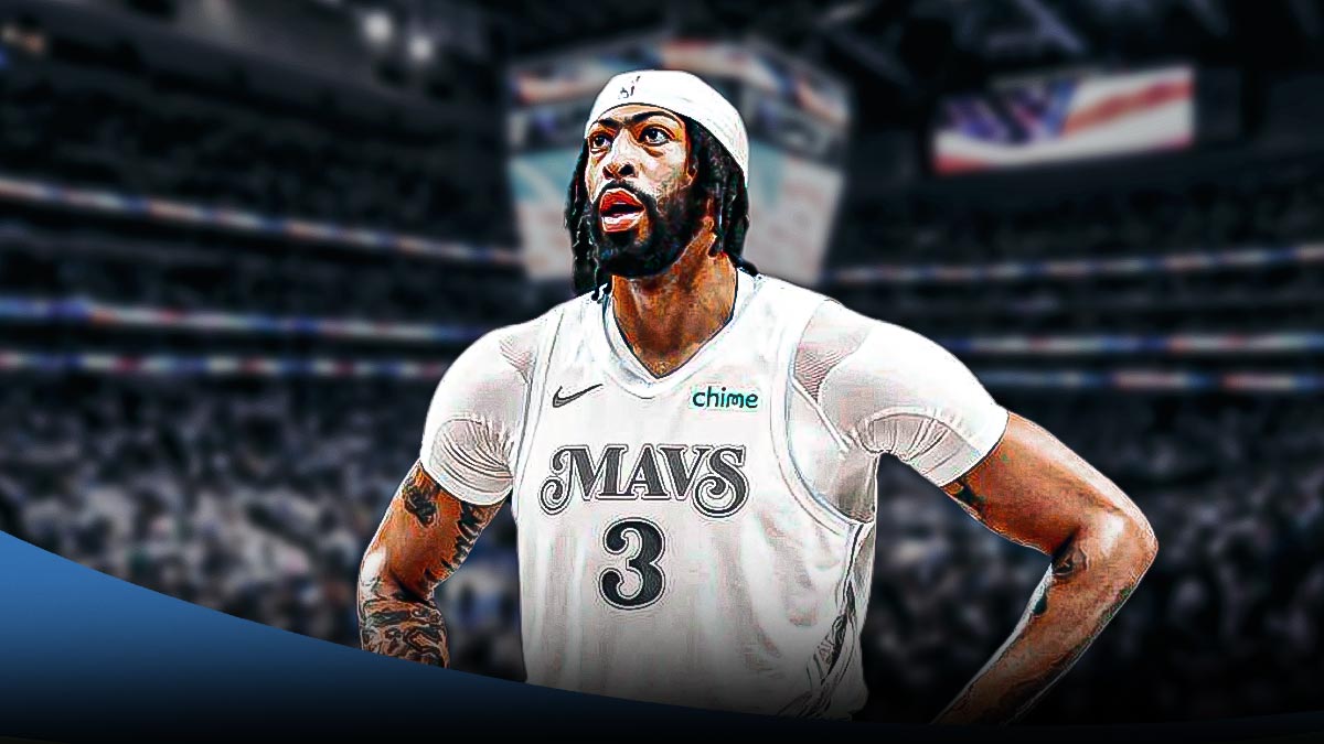 Dallas Mavericks player Anthony Davis with the Mavericks arena in the background injury