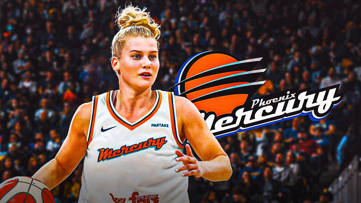 WNBA player Shyla Heal in a Phoenix Mercury jersey with the Mercury logo in the background, roster signing