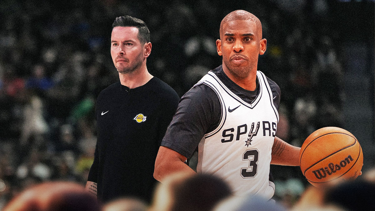 LA Lakers coach JJ Redick alongside San Antonio Spurs player Chris Paul