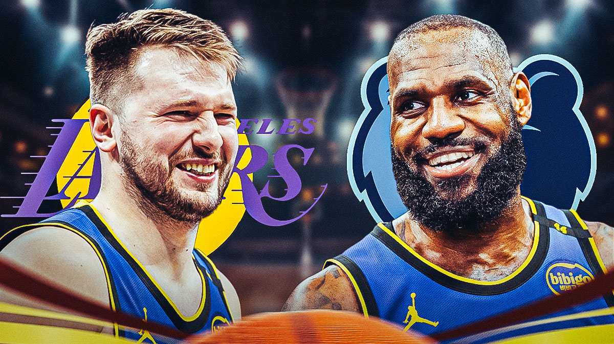 LeBron James and Luka Doncic next to Lakers and Grizzlies logos.