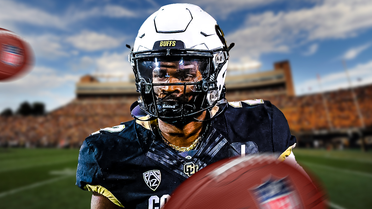 Shedeur Sanders, Colorado football, NFL Draft, NFL Combine, Shedeur Sanders NFL Draft, Shedeur Sanders in Colorado uni, 2025 NFL Draft logo on graphic, football background