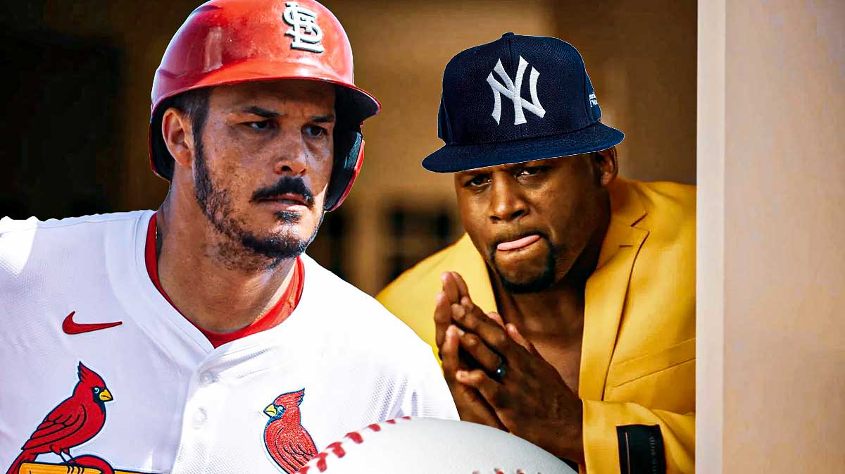 Spice Adams (wearing a Yankees hat/beanie) WITH Nolan Arenado (Cardinals).